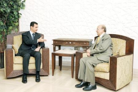 الرئيس السوري لدى استقباله د. القربي / أمس